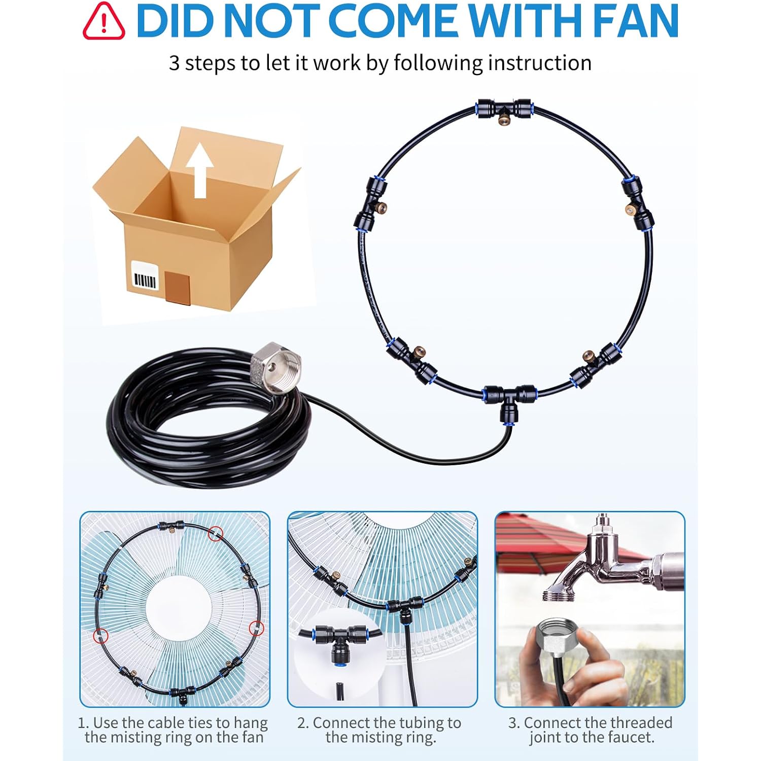 Homenote Misting Fan Kit For Outside Cooling, 16.4Ft Misting Line | 5 Brass Nozzles, 3/4" Brass Adapter, Outdoor Mister System For Patio, Backyard & Poolside Relaxation