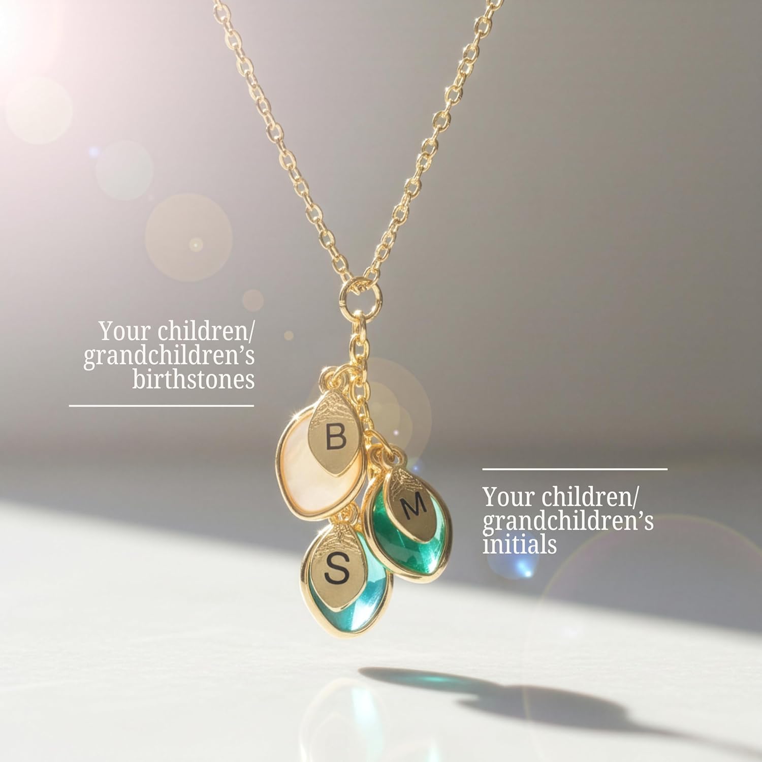 MignonandMignon Birthstone Necklace for Mom Grandma | Personalized Family Initial Necklace for Women | Grandkids Birthstone Jewelry Mothers Day Gift for Her