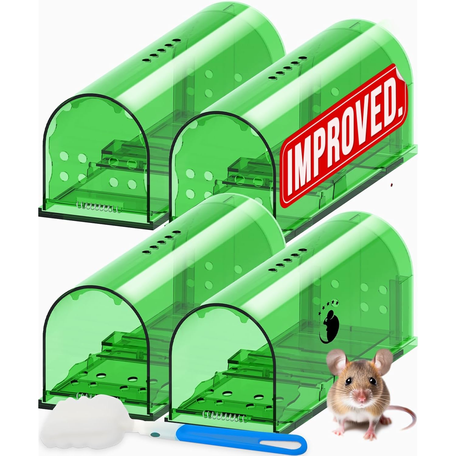 Motel Mouse Humane Mouse Traps No Kill Live Catch And Release 4 Pack - Reusable, Easy To Use & Clean, No Touch Release, Sensitive Includes Cleaning Brush, Instruction Manual & Video - Mousetrap Indoor