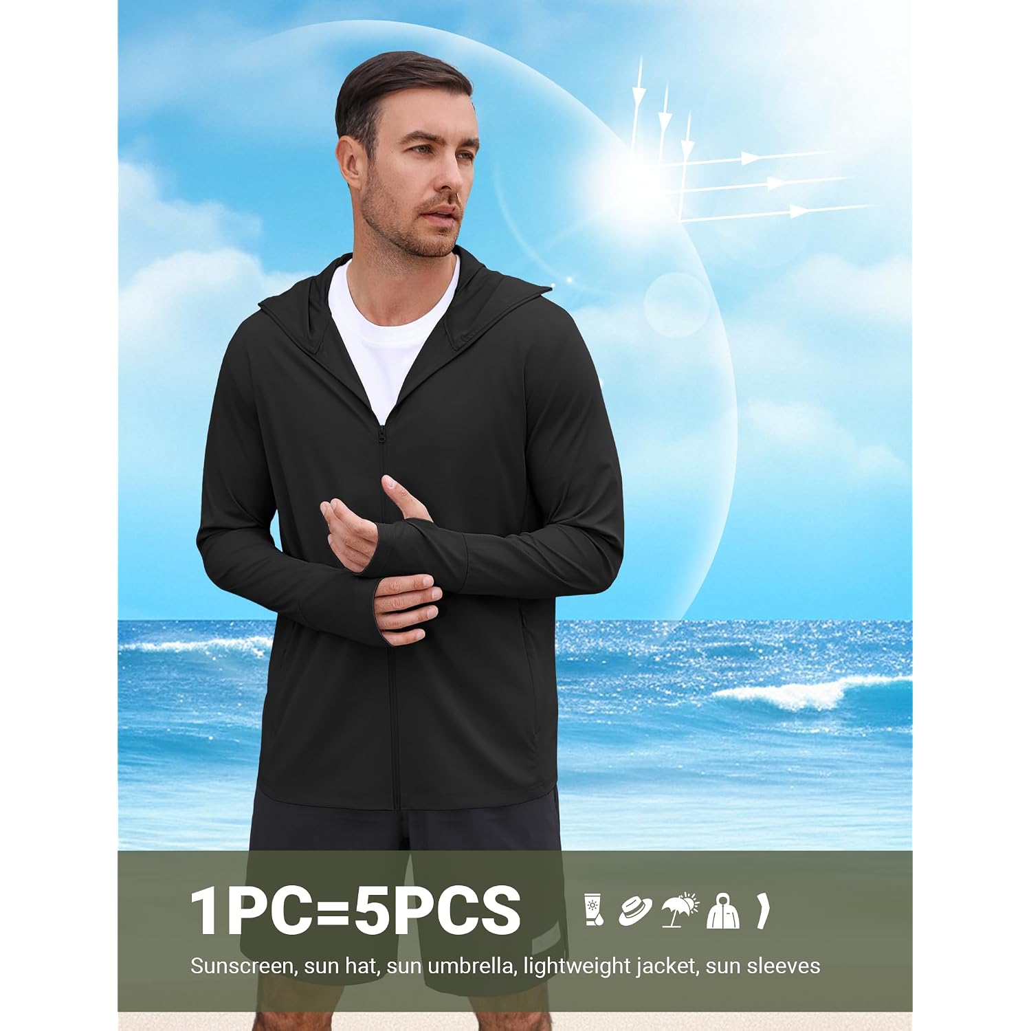 Coofandy Mens Upf 50+ Sun Protection Hoodie Zip Up Lightweight Uv Jacket Long Sleeve Sun Shirt Running Fishing Hiking Outdoor