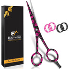 BEAUTICONE ® Hair Cutting Scissors - High Carbon SS 6.5" Professional Barber-Grade Salon Shears with Serrated & Razor Edge - Black Premium Gift Box with Leather Pouch & Extra Accs - Ultra Lightweight