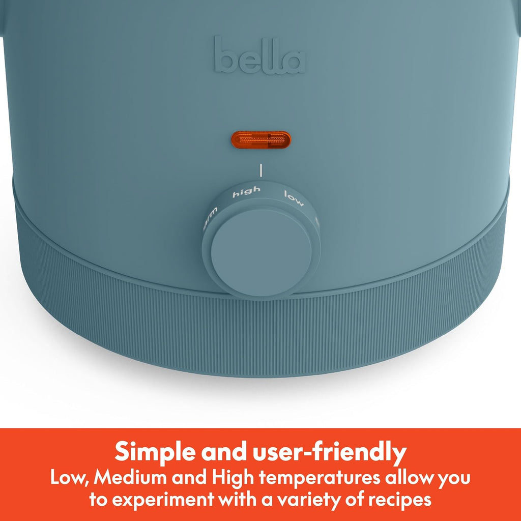 bella 1.5 Qt Slow Cooker with 3 Heat Manual Control, Ceramic Nonstick Coating, Dishwasher Safe Stoneware Pot and Tempered Glass Lid, Tangle Free Cord Wrap & Cool Touch Handles, Surf