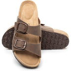 Fitory Womens Flat Sandals With Cork Footbed, Open Toe Arch Support Slides Adjustable Slip On Slippers For Summer 2026 Size 6-11