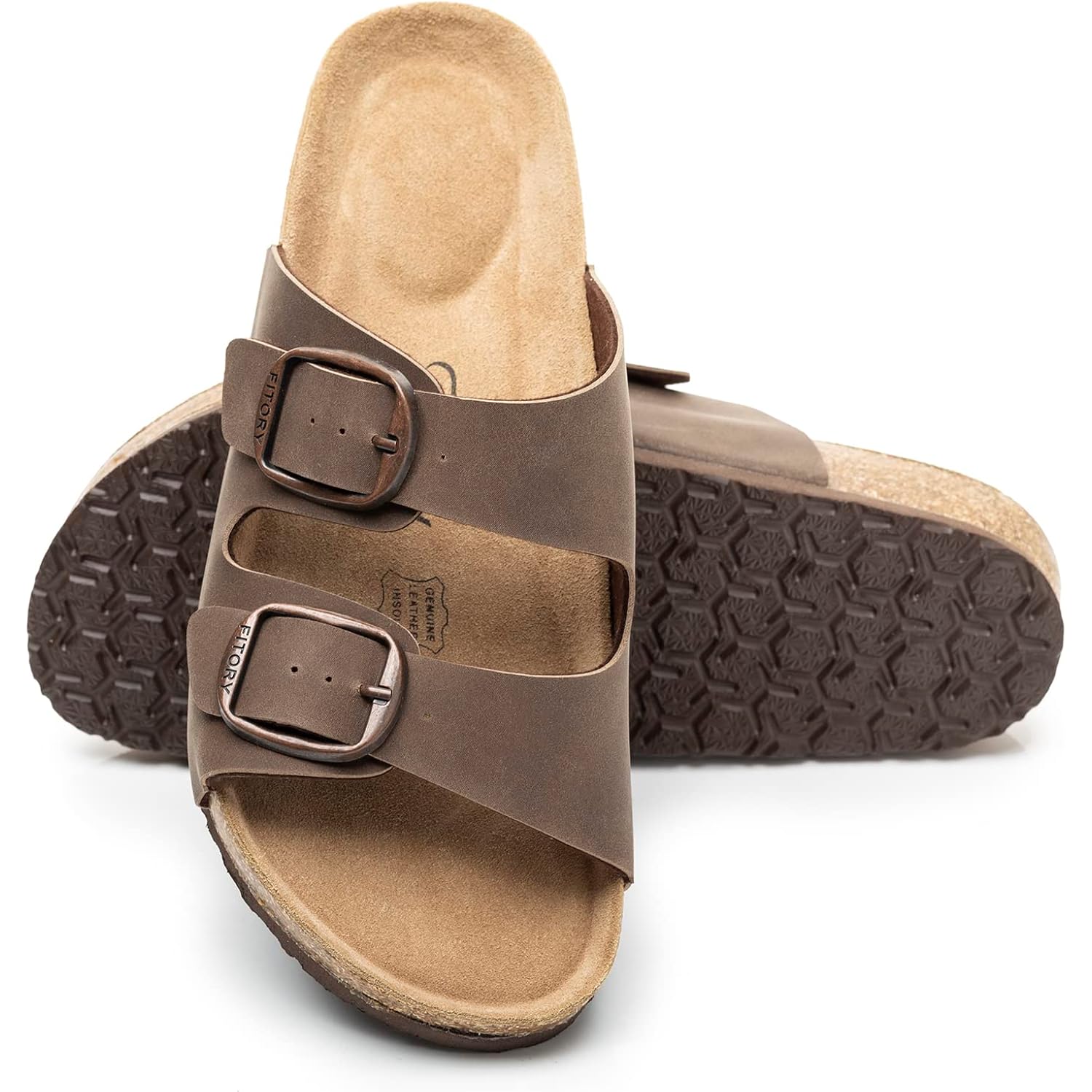 Fitory Womens Flat Sandals With Cork Footbed, Open Toe Arch Support Slides Adjustable Slip On Slippers For Summer 2026 Size 6-11