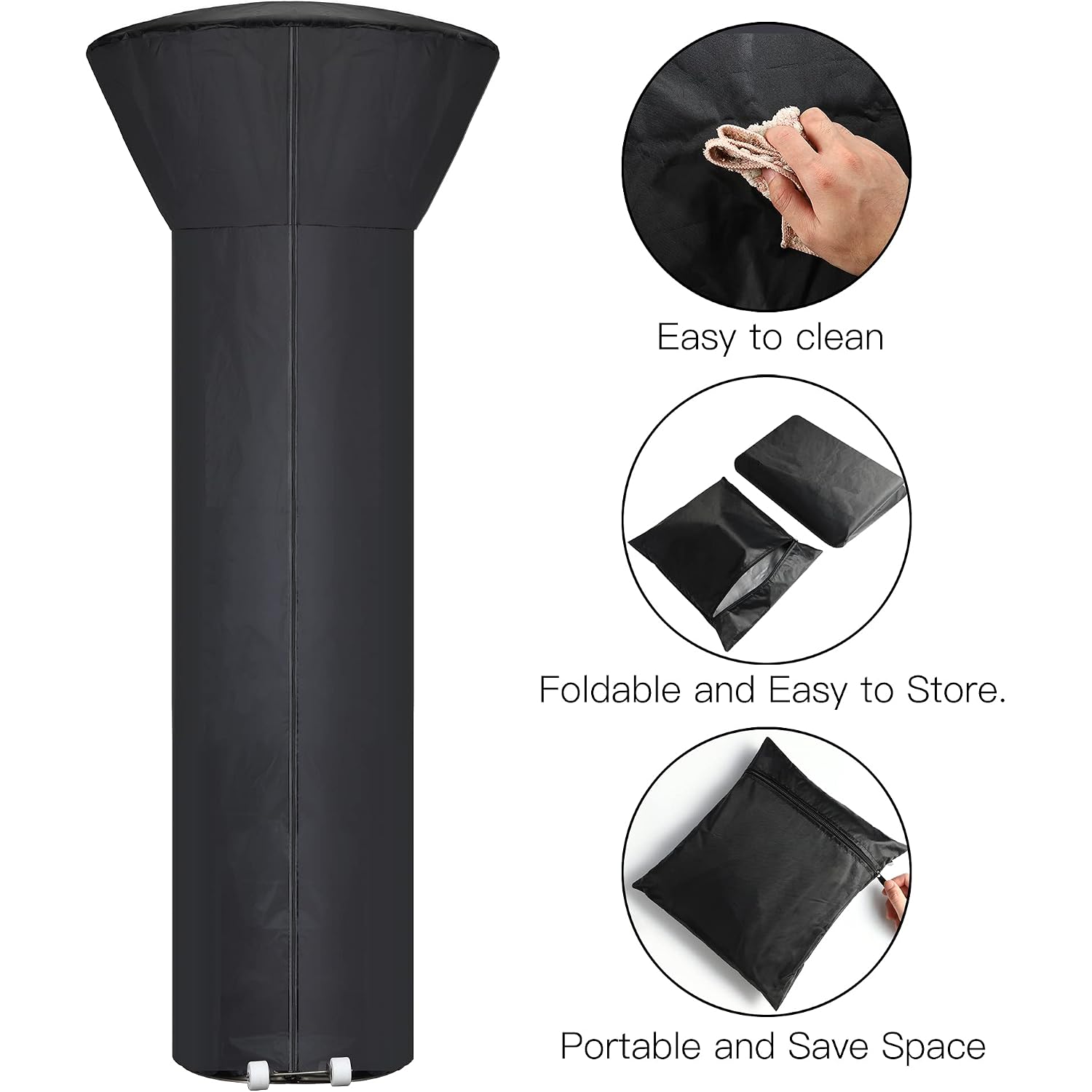 Patio Heater Covers With Zipper And Storage Bag,Waterproof,Dustproof,Wind-Resistant,Sunlight-Resistant,Snow-Resistant,Black,89'' Height X 33" Dome X 19" Base