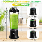 Portable Blender Personal Juicer For Shakes Smoothies With Insulated Sleeve | 20 Oz Electric Protein Shaker Bottle, Travel Lid, Usb-C Rechargeable, Mini Small Cordless Blender Cup For Kitchen Travel Gym