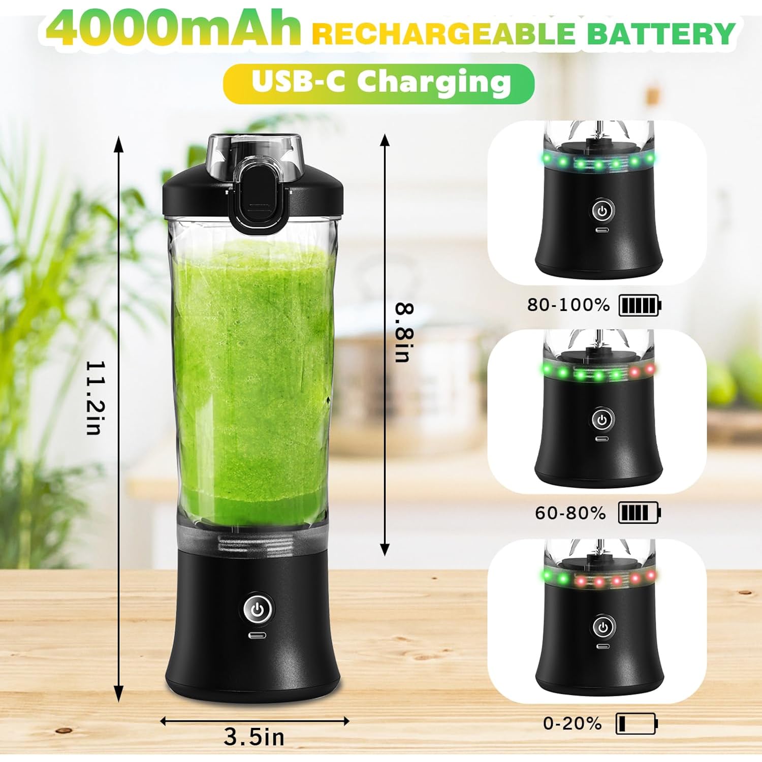 Portable Blender Personal Juicer For Shakes Smoothies With Insulated Sleeve | 20 Oz Electric Protein Shaker Bottle, Travel Lid, Usb-C Rechargeable, Mini Small Cordless Blender Cup For Kitchen Travel Gym