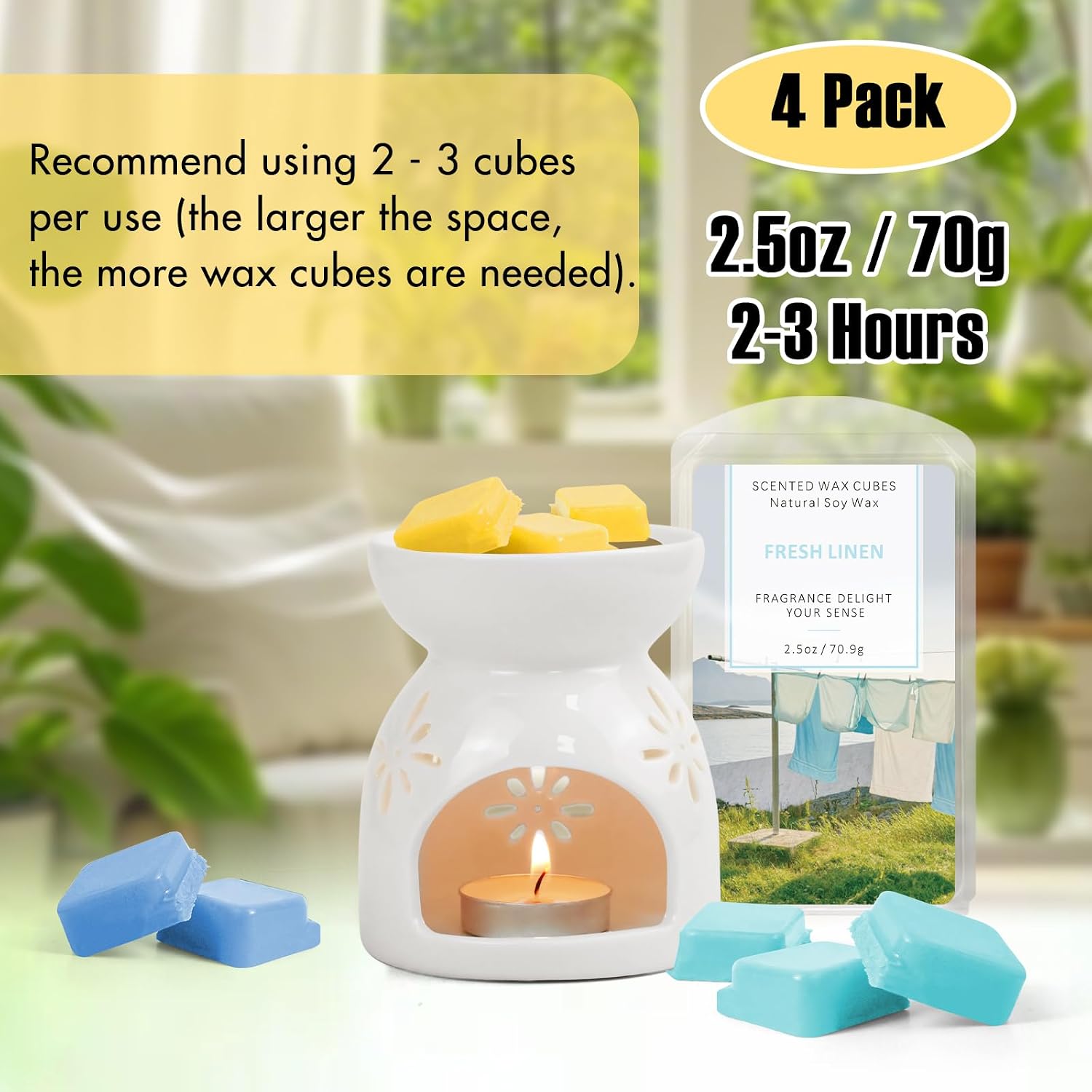 Wax Melts Wax Cubes, Soy Wax Cubes For Wax Warmer, Ocean Breeze, Fresh Linen, Bohemia Forest, Winds In Summer, 4 X 2.5 Oz