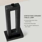 22" Matte Black Textured Ceramic Table Lamps Set Of 2, Modern Bedside Lamps With Linen Shade, 5Ft Cord Inline Rotary Gear Switch E26 Nightstand Lamp For Bedroom Living Room Entryway Decor