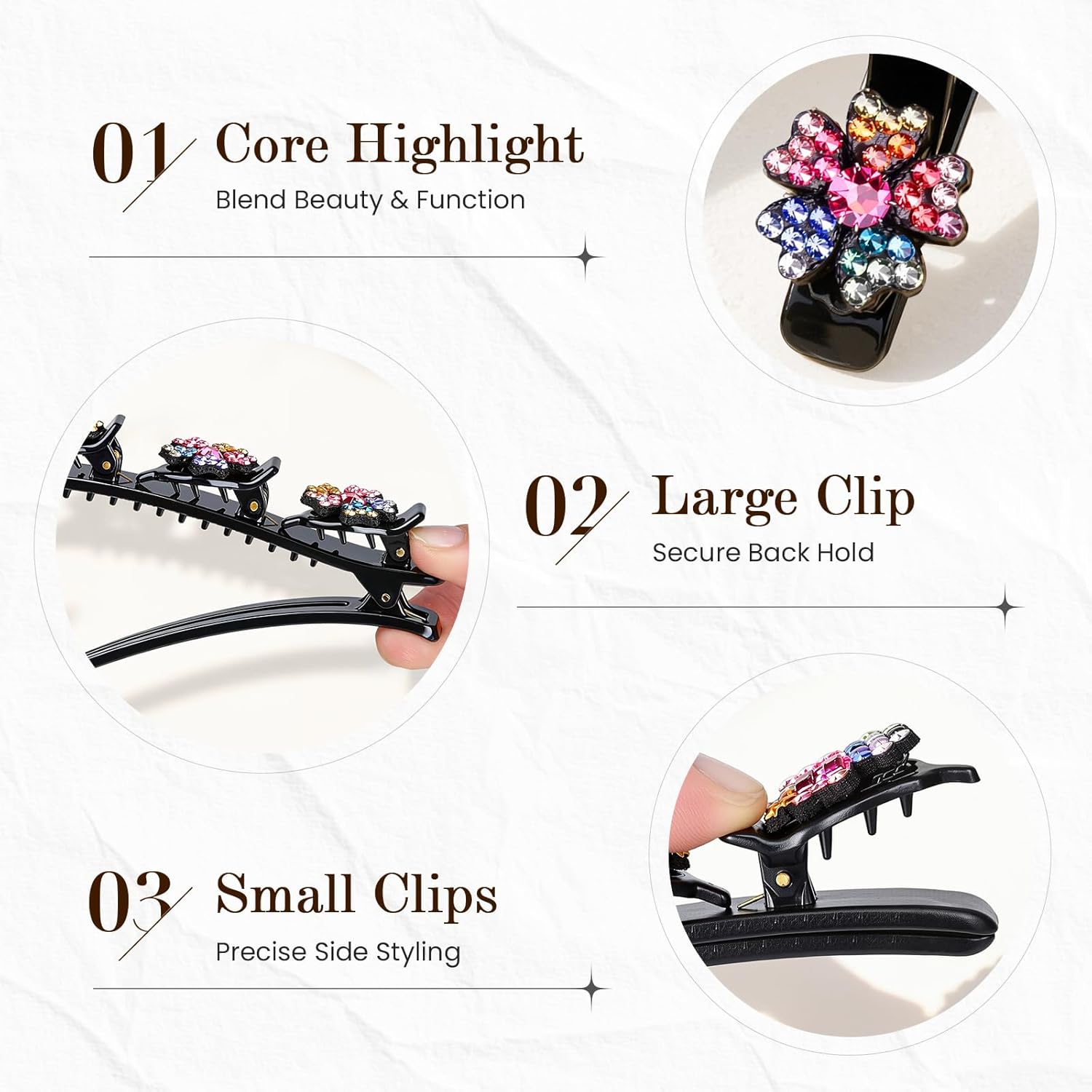 Sparkling Crystal Stone Braided Hair Clips, 2026 New Rhinestone Hair Clips Hair Braid Clips, Girls/Women Hair Accessories for Styling Sectioning (22#)