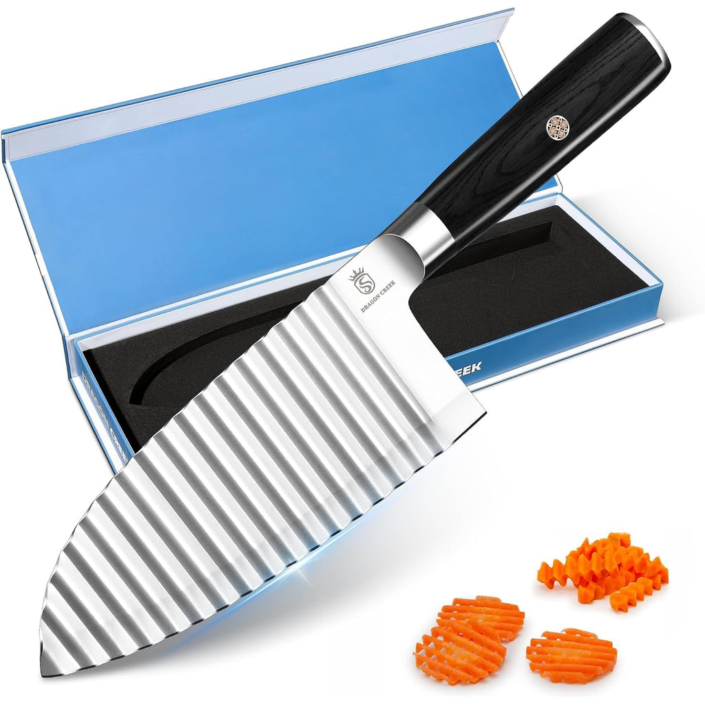 Dragon Creek Crinkle Cutter Knife - Wavy Chopper Potatoes | Crinkle Wave Fry Cutter For Vegetable Fruits Fun Carrot Chip Slicer Thanksgiving Gift Idea Stainless Steel