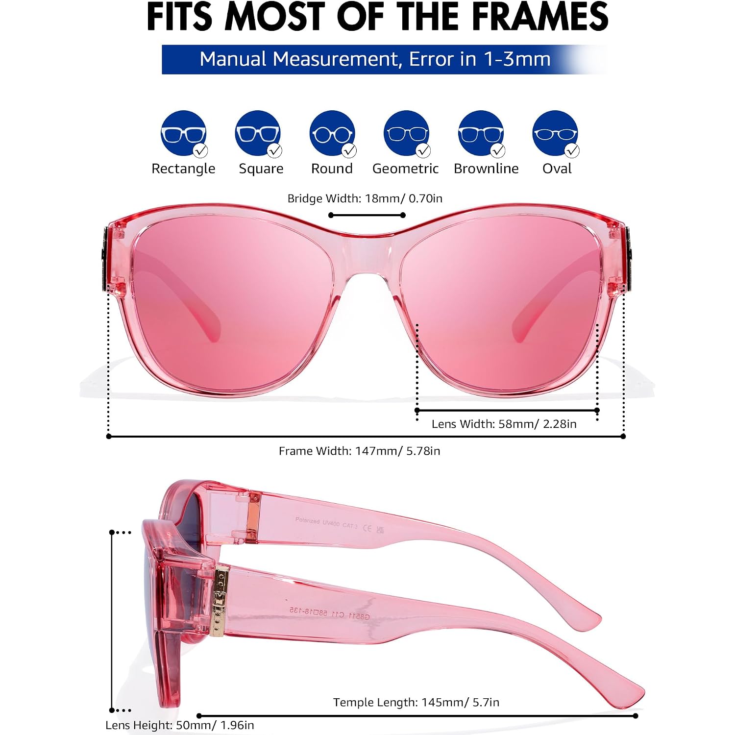 Xfeel Polarized Over Glasses Sunglasses for Women Sunglasses that Fit Over Glasses UV400 Protection for Outdoor Driving A14- Pink/Pink