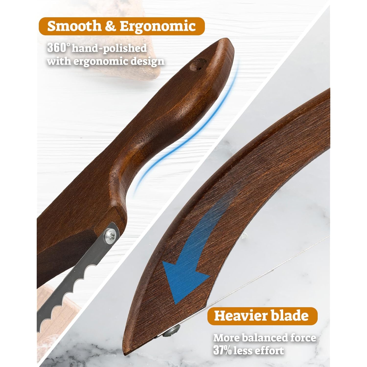 16.5” Bread Slicer For Homemade Bread, Serrated Bread Knife For Homemade Bread With Bow Design, Premium Bread Knife, Bread Slicer, Bread Cutter For Bagels, Baguettes, Dark Brown Color