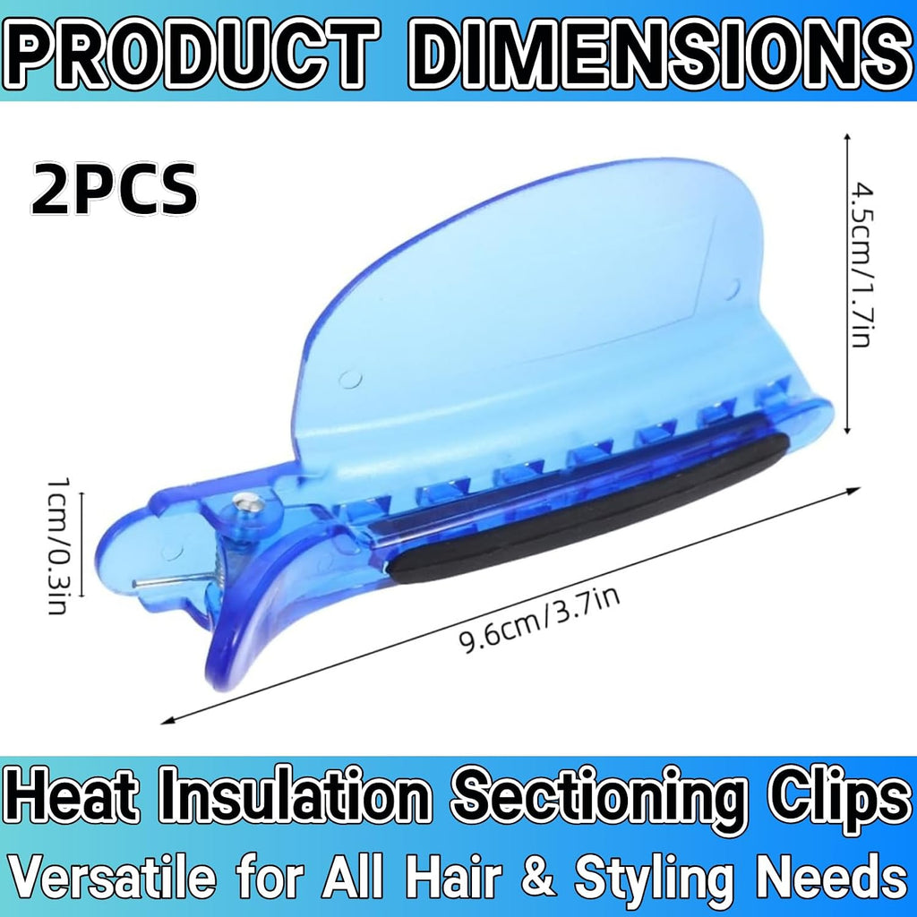 Heat Insulation Sectioning Clips, 2Pcs Blue Hair Styling Clips - Wig & Extension Separator Tools 7-Tooth Design (9.5X4.5Cm/3.7X1.7In) For Highlighting, Dyeing, Salon & Home Use