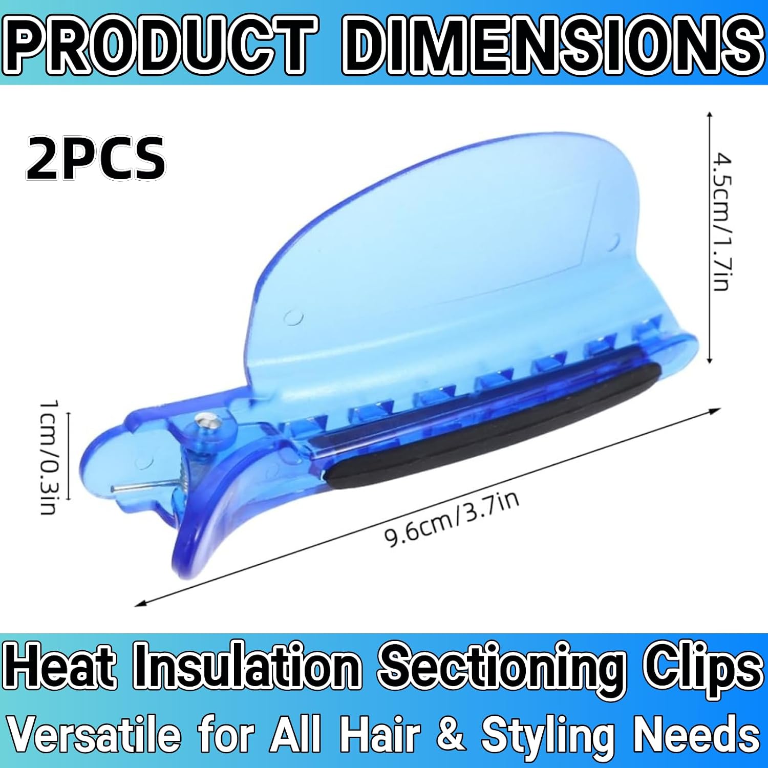 Heat Insulation Sectioning Clips, 2Pcs Blue Hair Styling Clips - Wig & Extension Separator Tools 7-Tooth Design (9.5X4.5Cm/3.7X1.7In) For Highlighting, Dyeing, Salon & Home Use