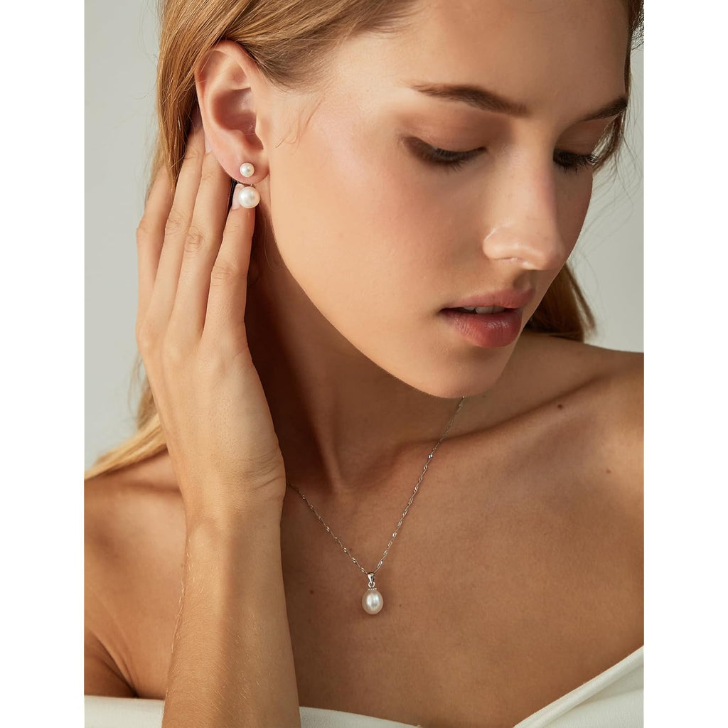 EAMTI Pearl Necklaces for Women Trendy 925 Sterling Silver Freshwater Cultured Single Pearl Necklace Dainty Pendant Necklace