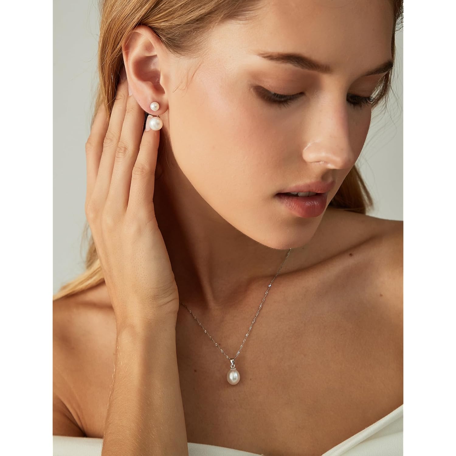 EAMTI Pearl Necklaces for Women Trendy 925 Sterling Silver Freshwater Cultured Single Pearl Necklace Dainty Pendant Necklace