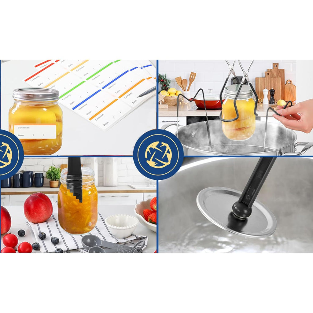 Canning Jar Lifter Tongs With Jar Lid Lifter Magnetic Lid Lifter,Canning Bubble Popper Bubble Remover And Canning Labels For Canning Supplies Starter Kit,4Pcs Canning Tools-Black