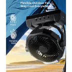 Portable Camping Fan With Lights, 20000Mah Rechargeable Battery Operated Fan, Battery Powered Outdoor Beach Tent With 4 Speeds & Hook, Personal Usb Table For Camping Accessories