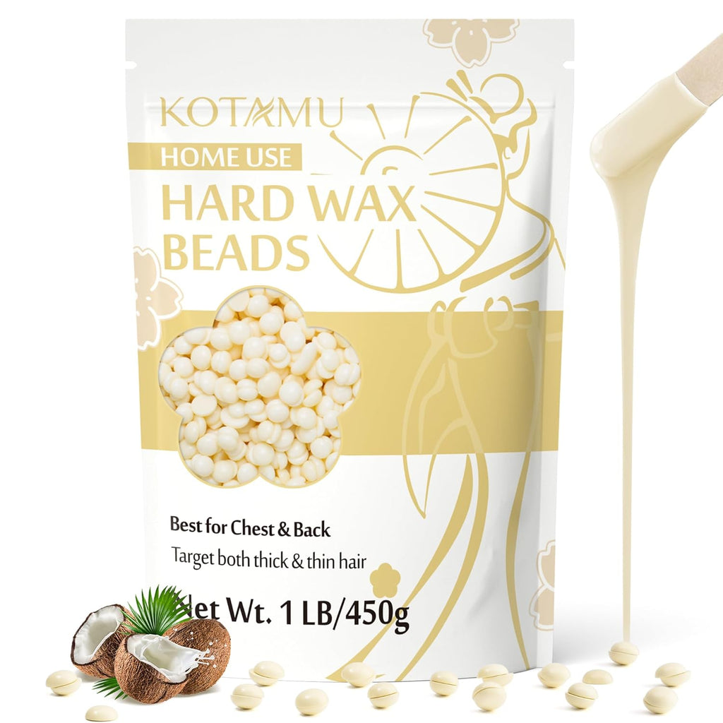 KOTAMU Hard Wax Beads for Hair Removal - 1lb Sensitive Skin Thick Hair Formula for Full Body, Face, Chest, Back, Leg, Bikini Brazilian Waxing - Wax Refill for Women and Men