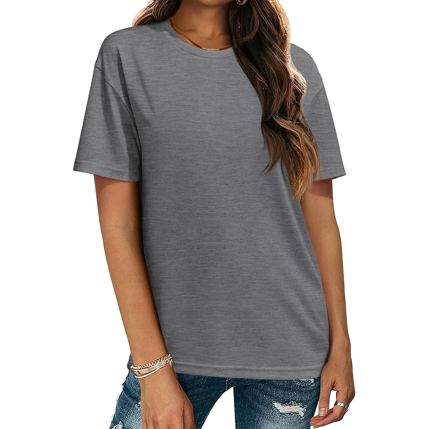 Women's T-Shirts Short Sleeve Tops Summer Casual Blouse Crew Neck Basic Shirt 2 Pack Loose Fit Tee