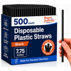 7.75" Plastic Straws (500 Count), Disposable Straws - Made For Standard 16Oz Glass (Black)