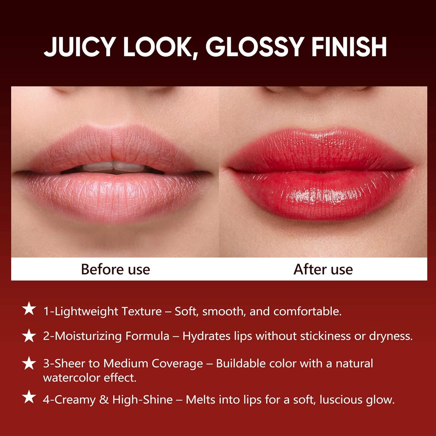 Deep Red Hydrating Lipstick – Moisturizing Cream Lip Balm for Dry Lips, Bold Glossy Finish, Lightweight Vegan Lip Color with Comfortable Smooth Wear (Cinnamon Rose)