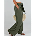 Wide Leg Palazzo Pants for Women Summer High Waist Flowy Loose Casual Lounge Trousers Beach Travel Vacation Clothes