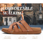 Kuailu Gladiator Sandals For Women With Comfortable Arch Support Summer Beach Walking Fisherman Slides Boho Outfits Flats Slip On Cushion Shoes Indoor Outdoor