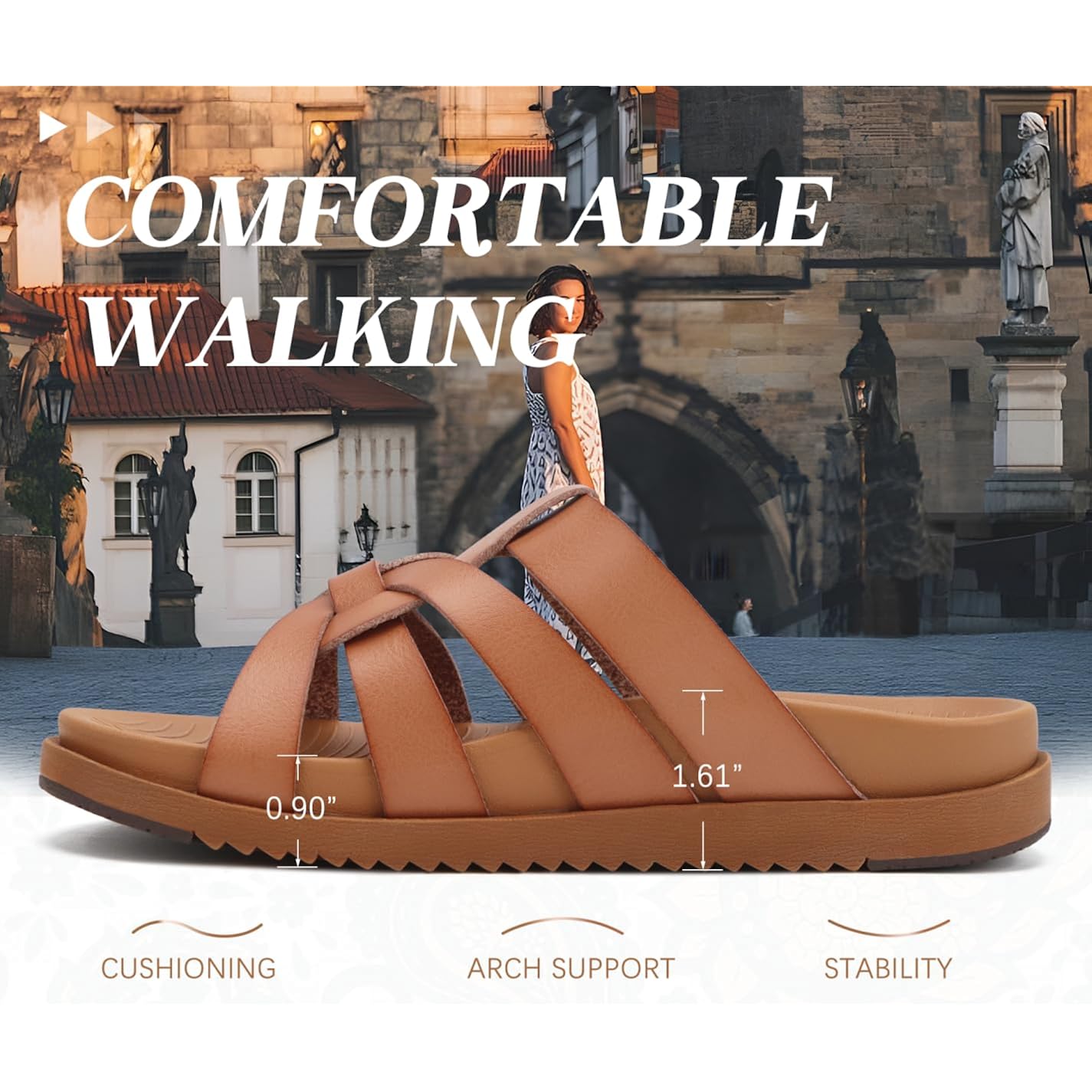Kuailu Gladiator Sandals For Women With Comfortable Arch Support Summer Beach Walking Fisherman Slides Boho Outfits Flats Slip On Cushion Shoes Indoor Outdoor