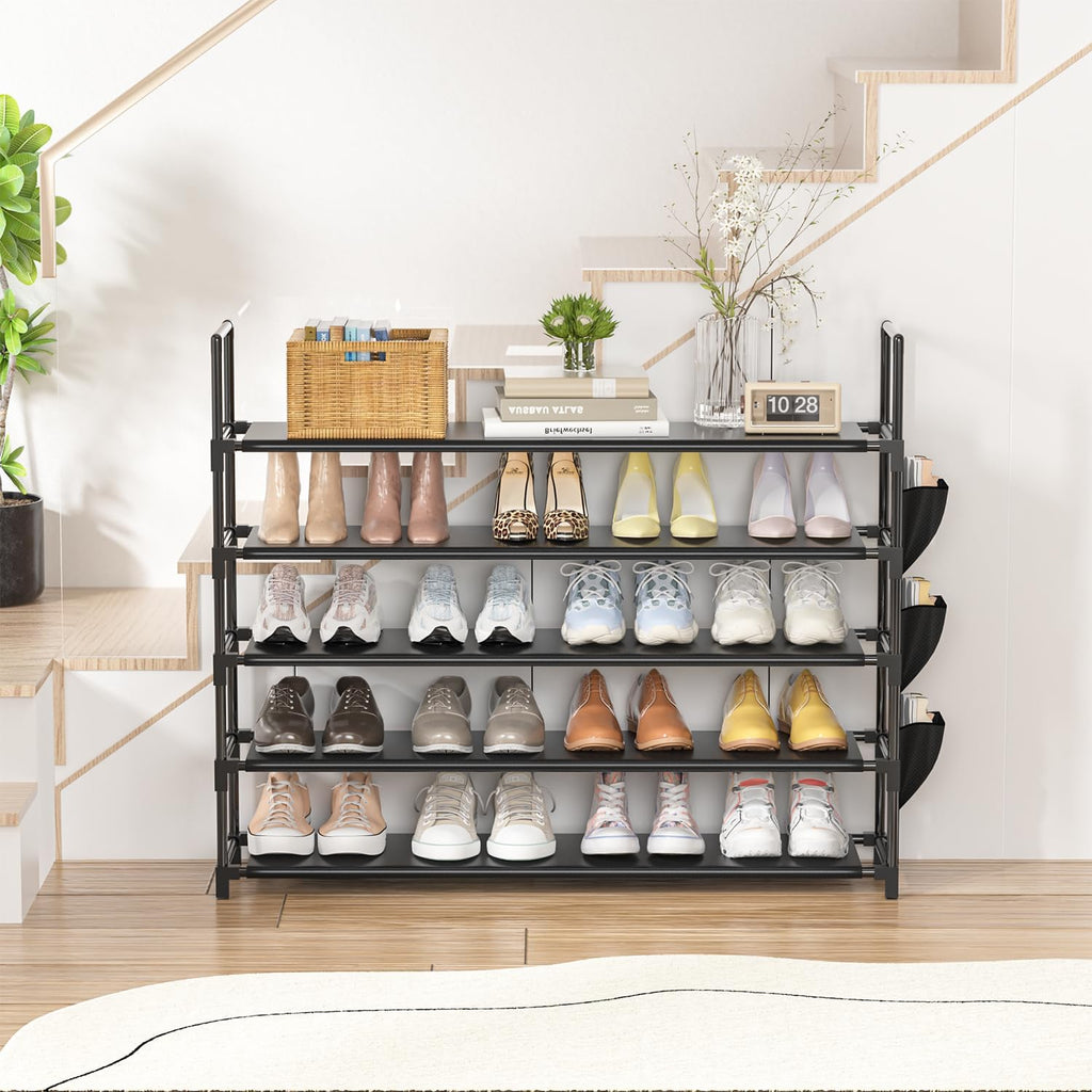 5 Tier Shoe Organizer Rack For Closet, Entryway, Garage, Door, Space Saving, Shoe Holder Stand/Tower, Large, 20-25 Capacity