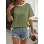 Dokotoo Womens Summer Tops Casual Oversized Short Sleeve T Shirts Crewneck Color Block Side Slit Basic Tee Blouses