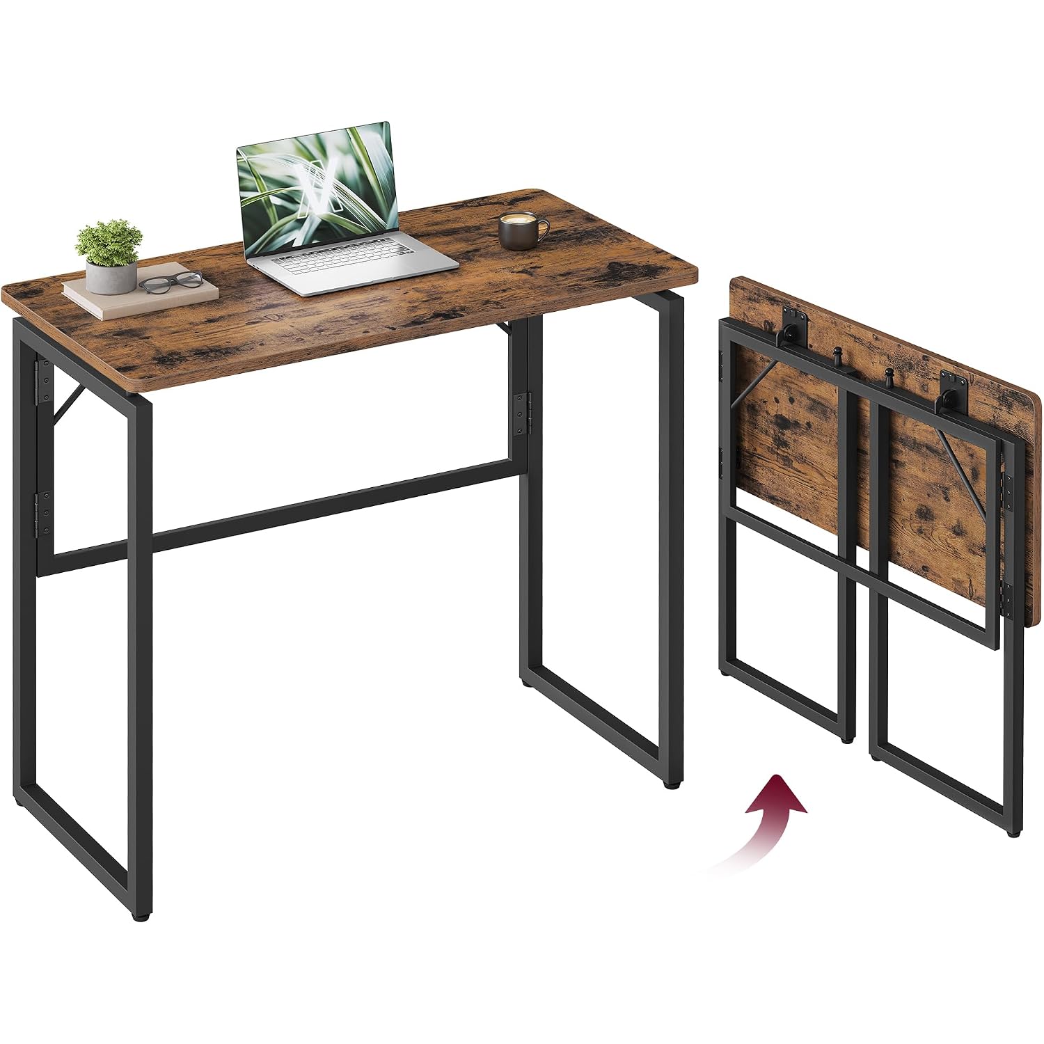 Vasagle Folding Desk, Foldable Computer Desk, One-Piece Desktop, Rounded Edges, Small Folding Craft Table For Bedroom, Balcony, Camping, Easy Assembly, 31.5 X 15.7 Inches, Rustic Brown Ulwd151Kd01