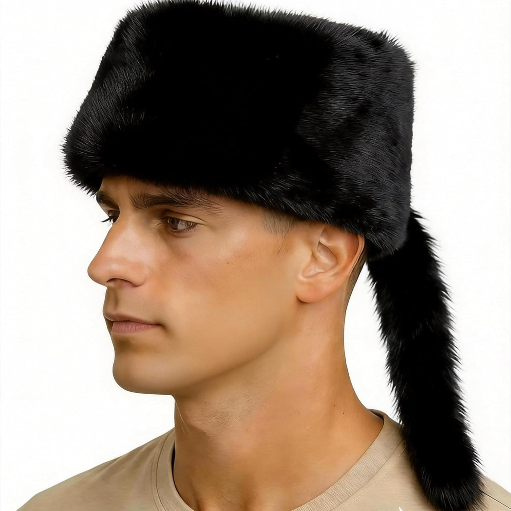 Real Raccoon Hat with Tail for Men Women Rabbit Fur Davey Crockett Coonskin Hat Russian Ushanka Fur Hats