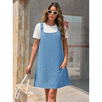 Bzb Women'S Sleeveless Casual Denim Dress Crewneck Vintage Loose Jean Overall Dress With Pockets