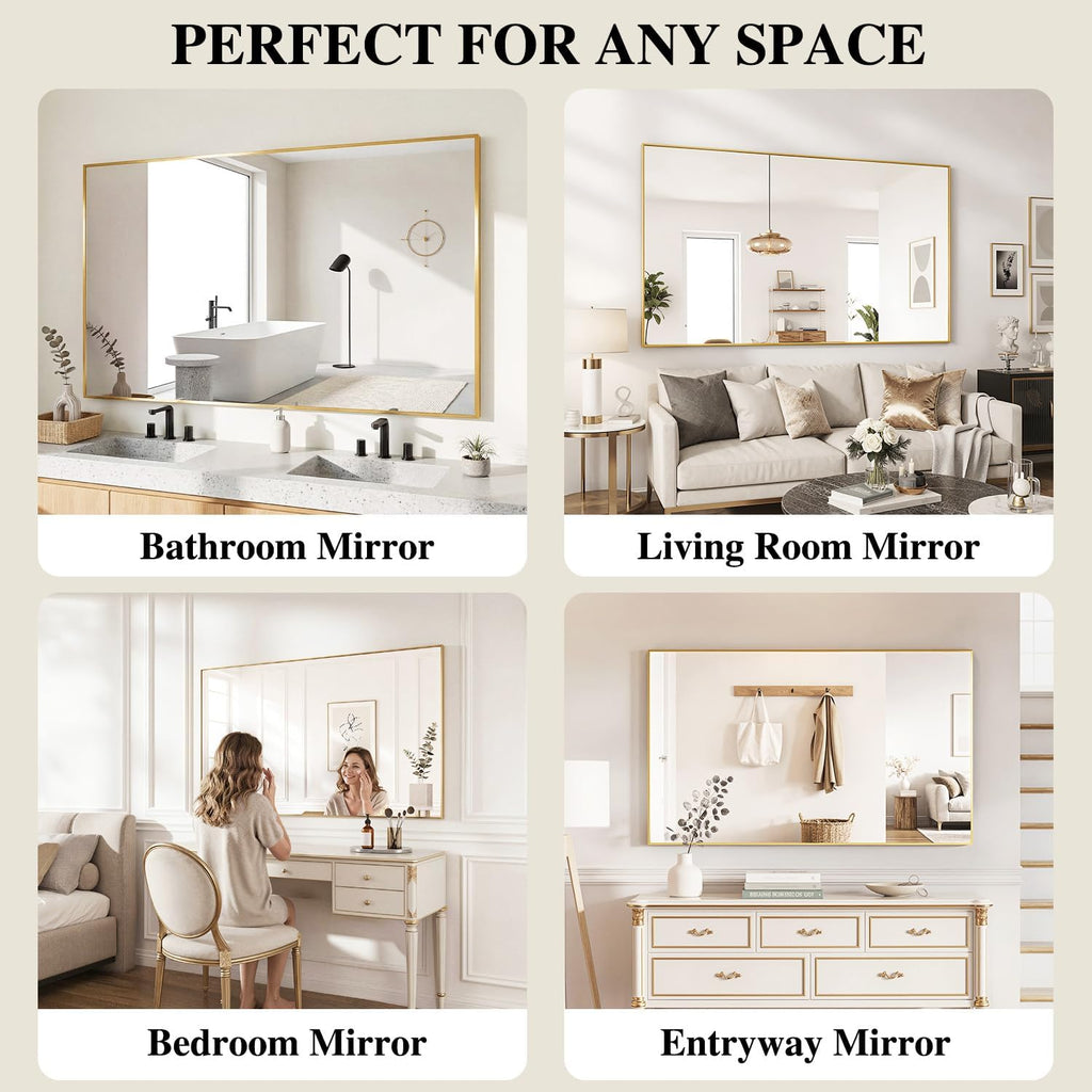 Koonmi Gold Mirrors For Wall, 30X55 Inch Bathroom Mirror, Rectangular Wall Mirror For Living Room Bedroom Bathroom, Hangs Horizontally Or Vertically
