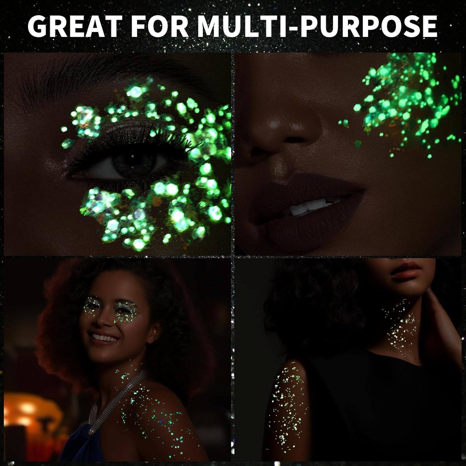 Teenitor 12 Colors Glow in The Dark Glitter Gel, Face Glitter Body Glitter Gel Hair Glitter for UV Black Light Carnival Makeup Raves Festivals