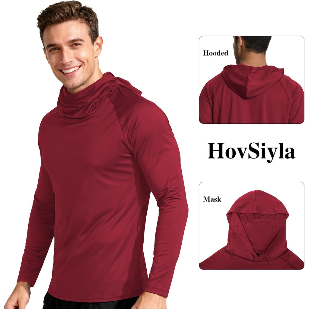Hovsiyla Mens Fishing Hoodie Uv Sun Protection Shirts Upf Rash Guard Long Sleeve Shirts Hiking Performance Mesh Face Mask Top