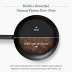 Merten & Storck Pre-Seasoned Carbon Steel 12” Frying Pan Skillet, Use on Induction, Stove and Grill, Durable, Even-Heating, for Searing, Grilling, Oven Use, and Campfire, Indoor/Outdoor