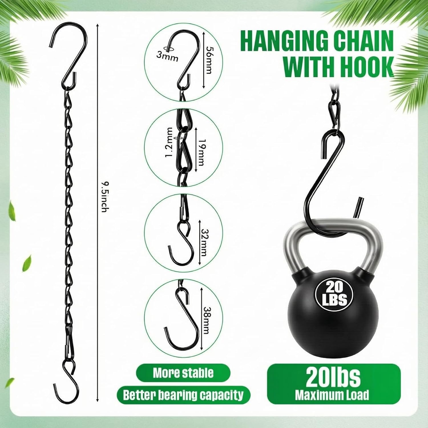 Eboot 2 Pcs Hanging Chain For Bird Feeders, Planters, Lanterns And Ornaments (Black,9.5 Inch)