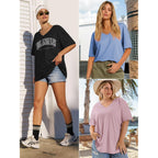 Womens Oversized Shirts V Neck Plus Size Spring Workout Summer Tops Beach Vacation 2026 Gym Clothes Basic Tee
