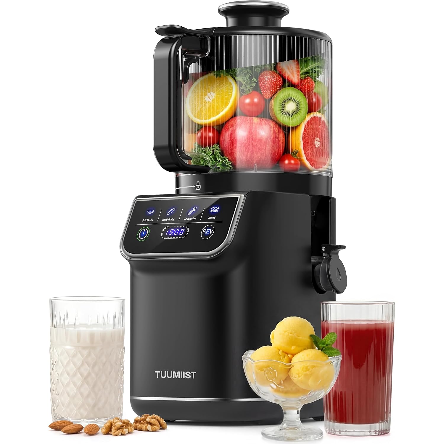 Tuumiist 3-In-1 Cold Press Juicer Machine, Smart Touch Masticating Juicers For Whole Fruit & Vegetable, 6.5" Wide Chute Slow Juicer For Nut Milk & Sorbet, High Yield, 100Oz Large Capacity, Easy Clean