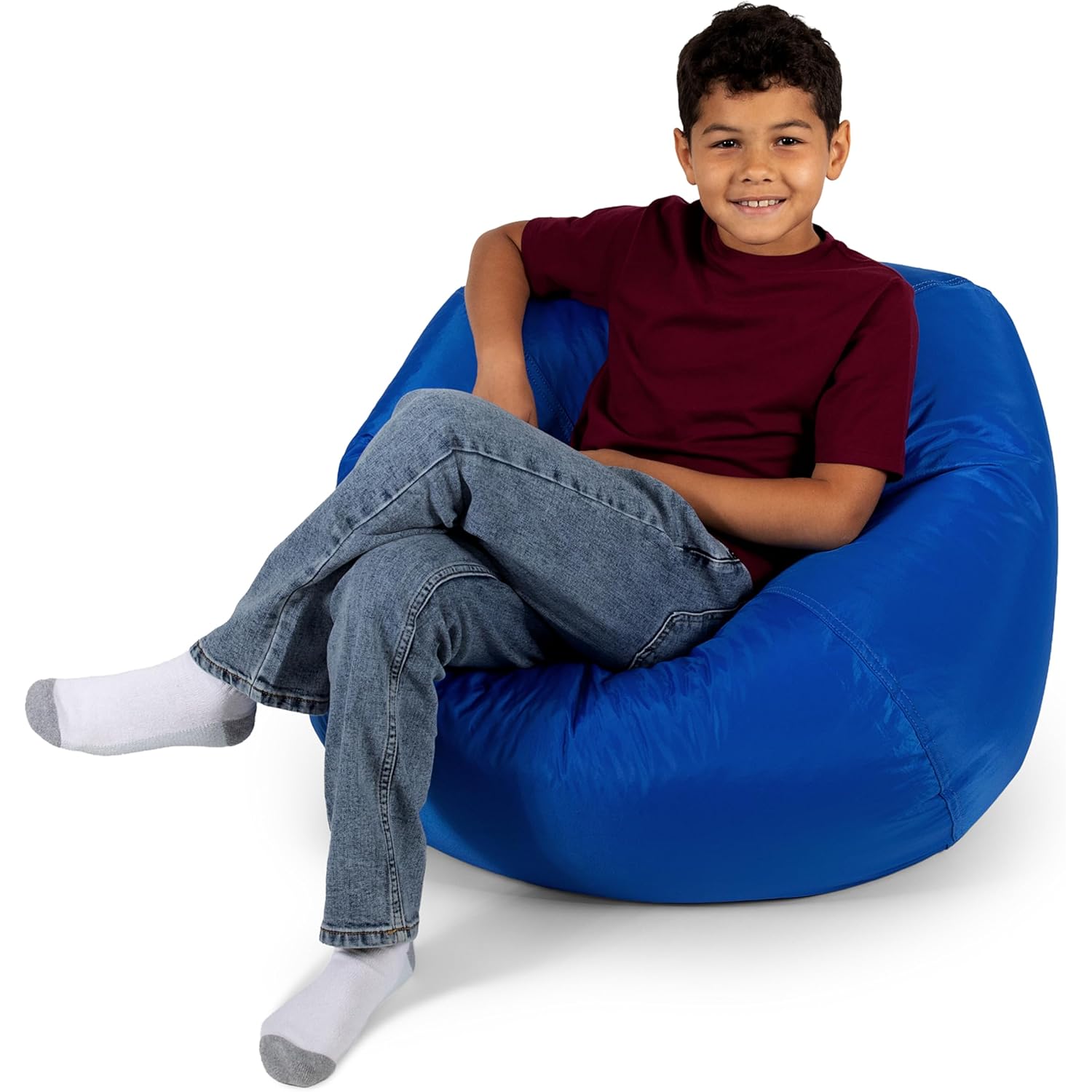 Big Joe Classic Bean Bag Chair For Kids Bedroom And Reading Nook, Easy-Clean Sapphire, Durable Nylon Polyester Blend, 2 Feet Refillable