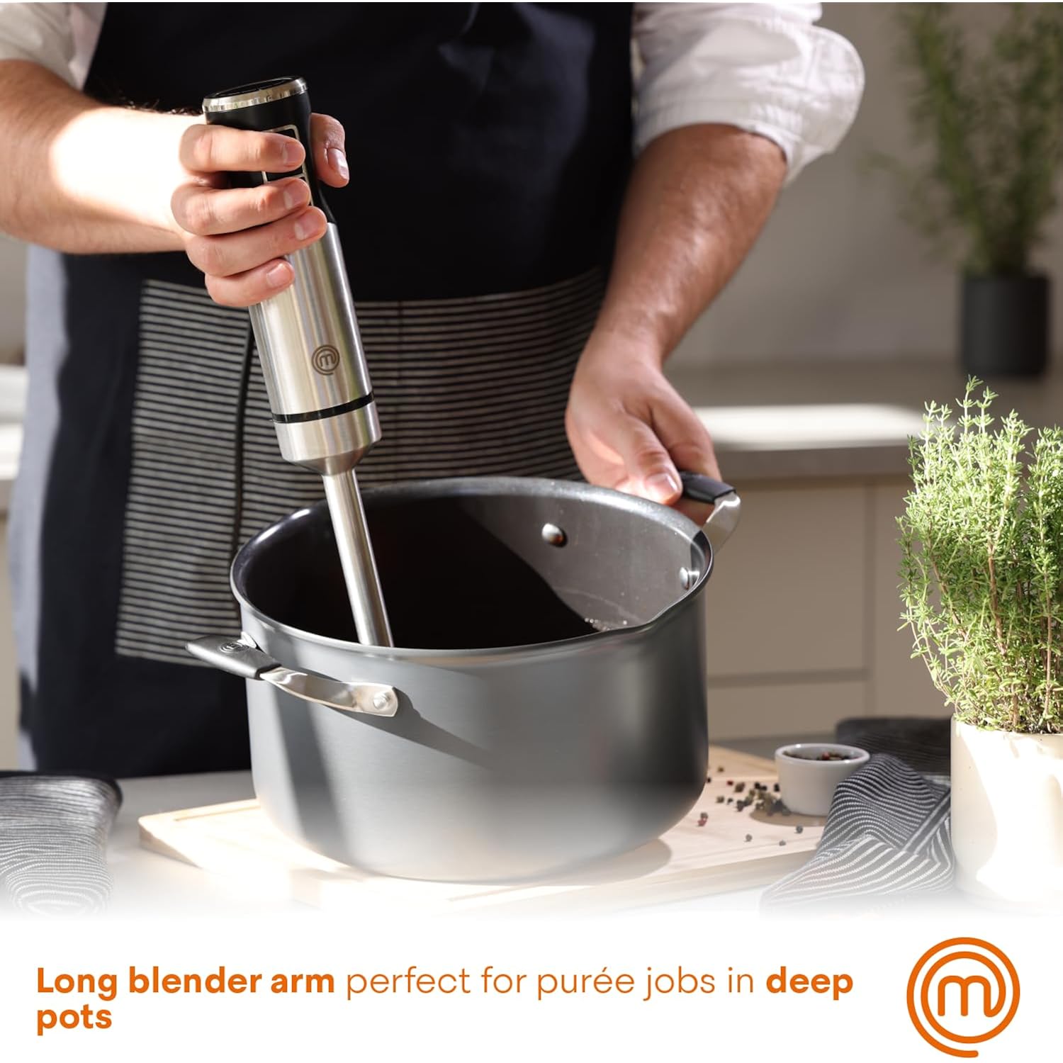 MasterChef Immersion Blender Handheld, Stainless Steel Hand Held Blending Stick Emulsifier, Puree Blender for Making Baby Food, Soup, Sauces etc, Powerful 400W Motor with Variable Speed Control