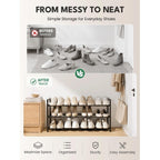 3-Tier Expandable Shoe Rack For Closet, 18“-33” Adjustable Shoe Rack For Small Space, Small Shoe Organizer For Front Door, Sturdy Metal, Black