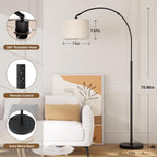 70" Dimmable Arc Floor Lamp With Remote, Color Temp Adjustable | Arched Floor Lamp With Rotating Head, Foot Switch And Remote, Over Couch Arched Light For Living Room, Deep Beige And Black