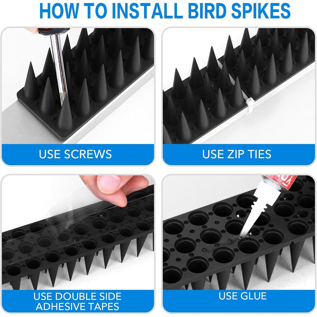 Bird Spikes, 20 Pack Pigeon Deterrent For Small Birds Raccoon Cats Defender For Outside To Keep Squirrel Away, Plastic Fence Spike For Railing And Roof-Black