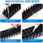 Bird Spikes, 20 Pack Pigeon Deterrent For Small Birds Raccoon Cats Defender For Outside To Keep Squirrel Away, Plastic Fence Spike For Railing And Roof-Black