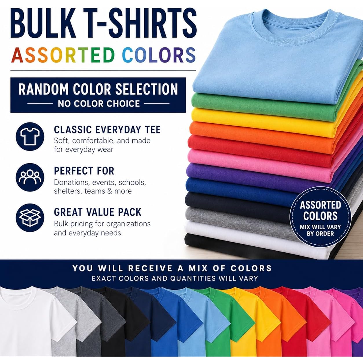 Everyday Tees Value Pack Men'S T-Shirts – Bulk Mixed Colors – No Color Choice (Pack Of 12) Small To 6Xl