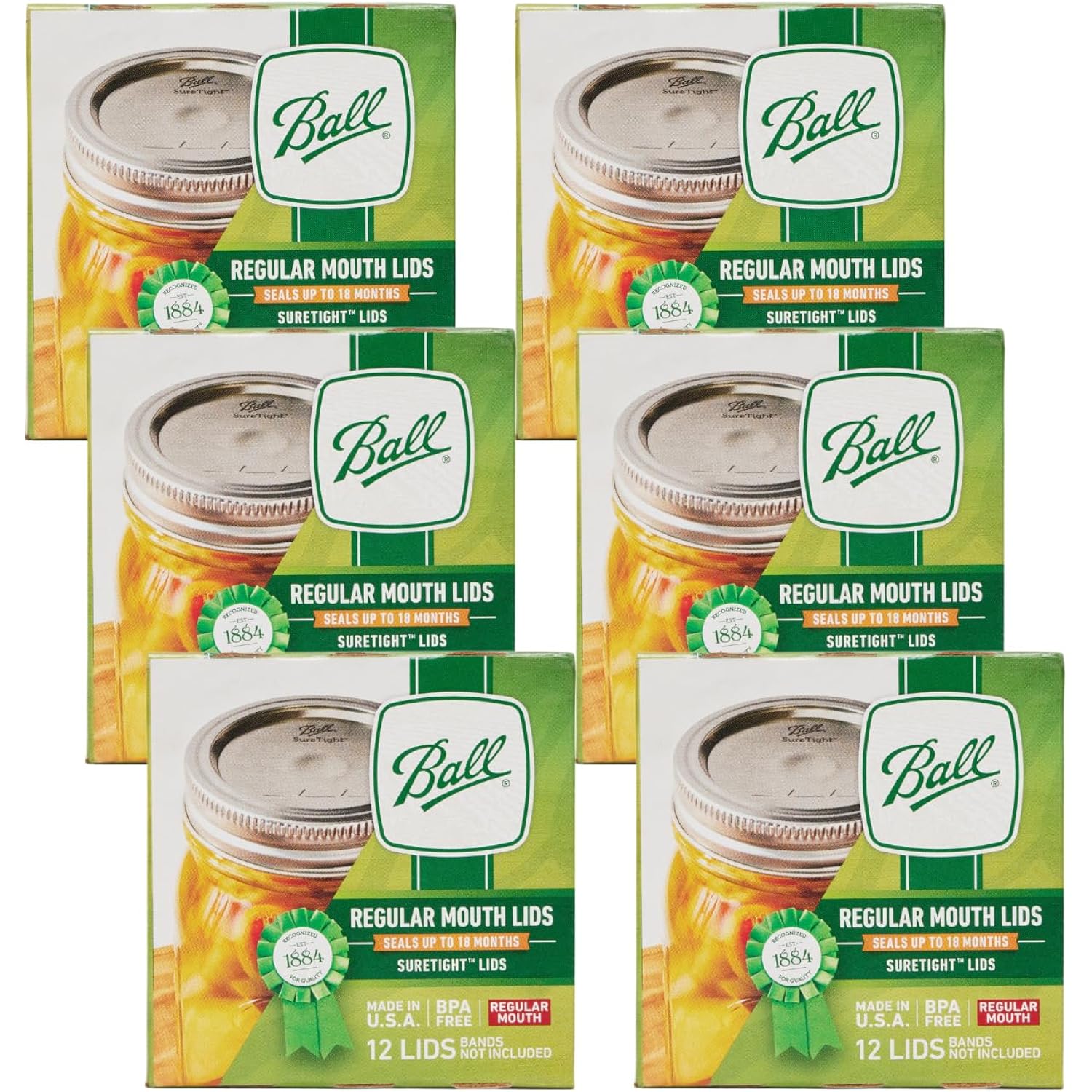Ball Mason Jar Lids, Regular Mouth, 12 Ct (Pack Of 6)